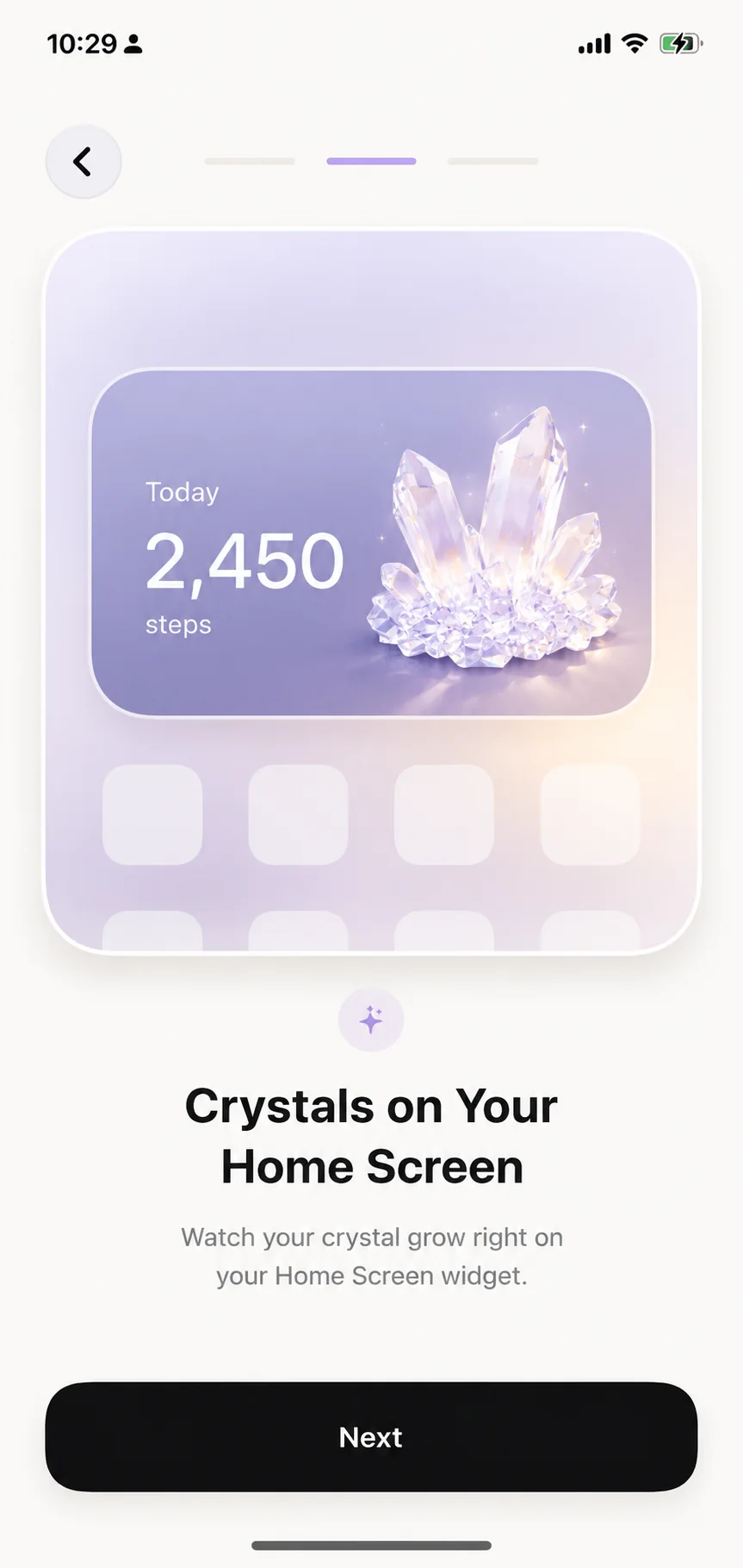 GemStepのクリスタルと今日の歩数を表示するホーム画面ウィジェット